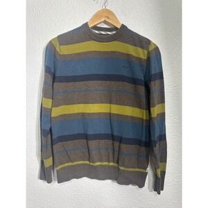 Vans Off the Wall Men's Striped Crewneck Sweater Blue Grey Lime Green Skater S
